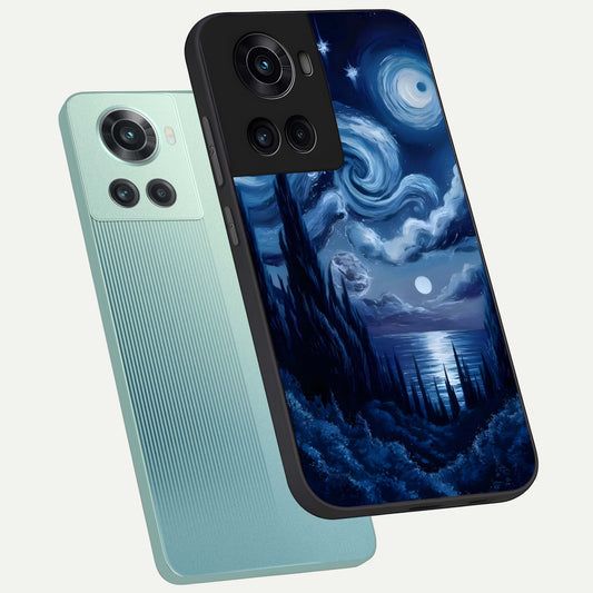 Celestial Dream Van Gogh phone case For OnePlus 10R showing premium glass back cover with detailed artwork