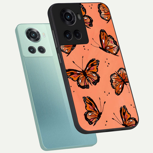 Coral Wing Butterfly phone case For OnePlus 10R showing premium glass back cover with detailed artwork