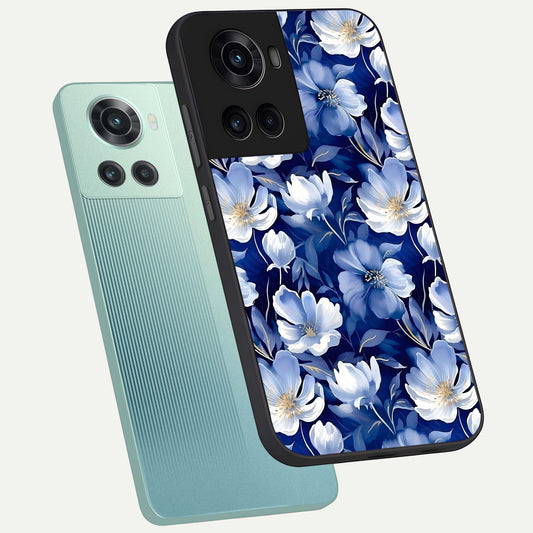 Cute Floral Patterns phone case For OnePlus 10R showing premium glass back cover with detailed artwork
