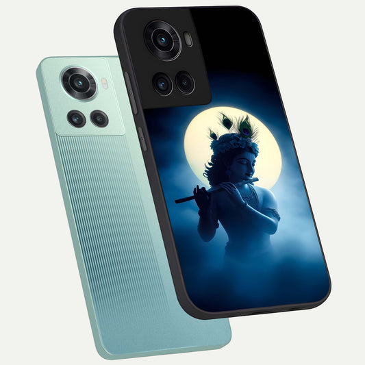 Divine Moon Flute phone case For OnePlus 10R showing premium glass back cover with detailed artwork