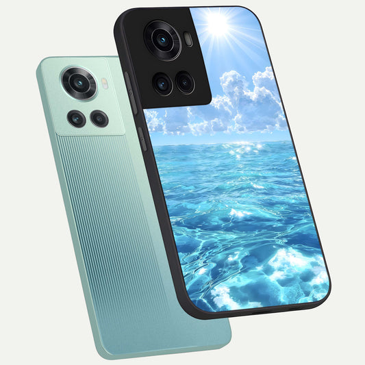 Endless Ocean Horizon phone case For OnePlus 10R showing premium glass back cover with detailed artwork