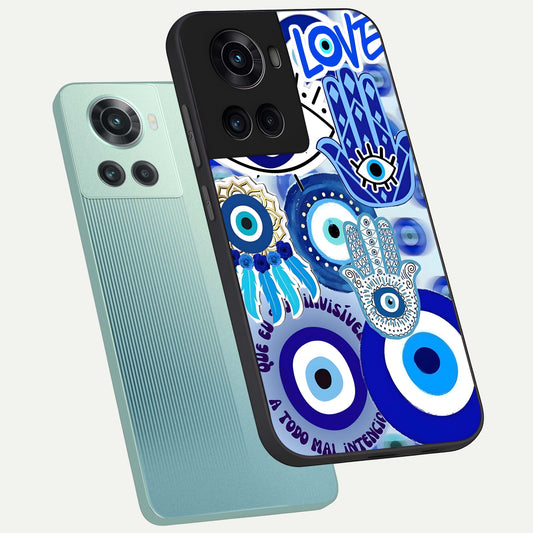 Evil Eyes Dream phone case For OnePlus 10R showing premium glass back cover with detailed artwork