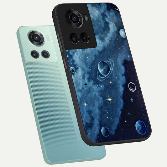 Galaxy Dream Space phone case For OnePlus 10R showing premium glass back cover with detailed artwork