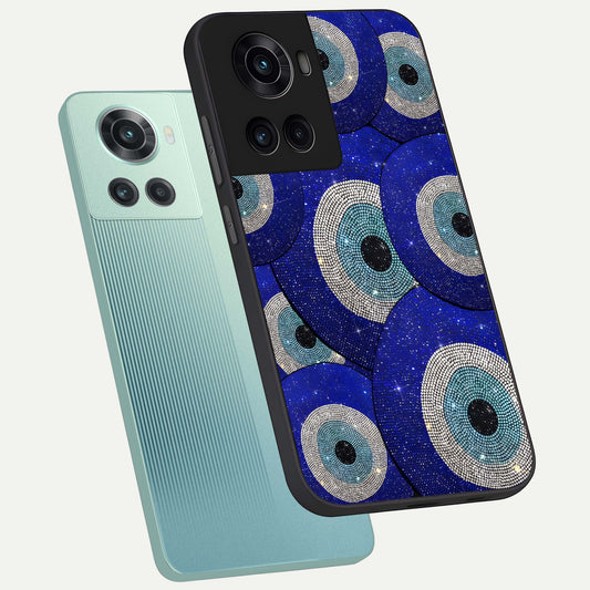 Galaxy Eye Flow phone case For OnePlus 10R showing premium glass back cover with detailed artwork