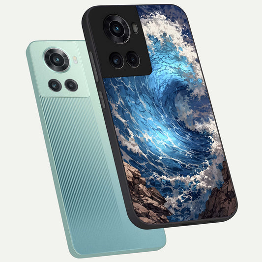 Giant Ocean Wave phone case For OnePlus 10R showing premium glass back cover with detailed artwork