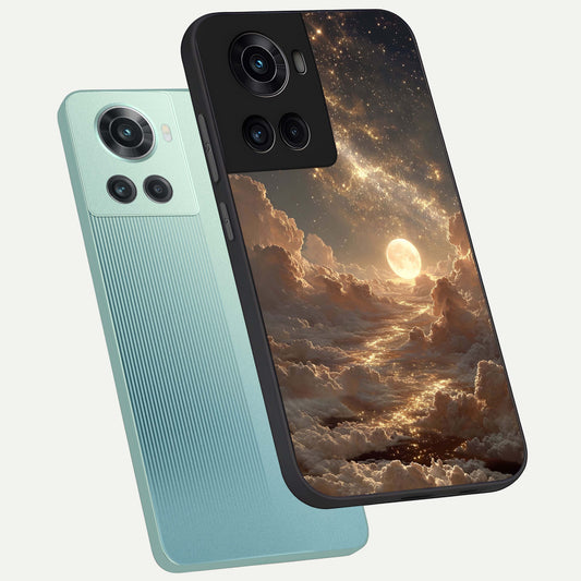 Golden Sky Dream phone case For OnePlus 10R showing premium glass back cover with detailed artwork