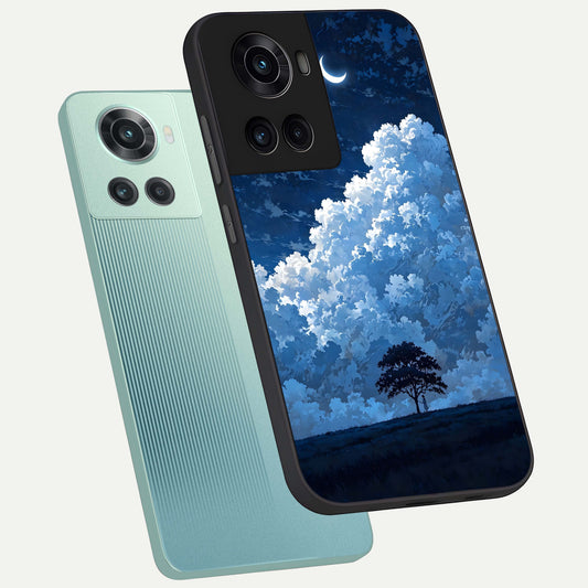Midnight Sky Serenity phone case For OnePlus 10R showing premium glass back cover with detailed artwork
