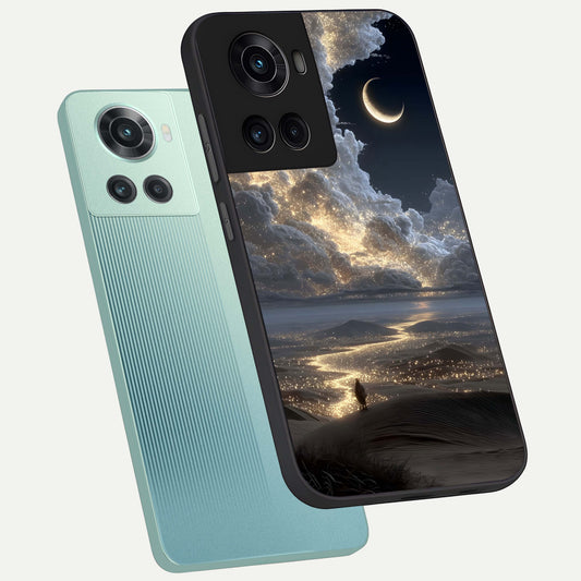 Moonlight Spark Path phone case For OnePlus 10R showing premium glass back cover with detailed artwork