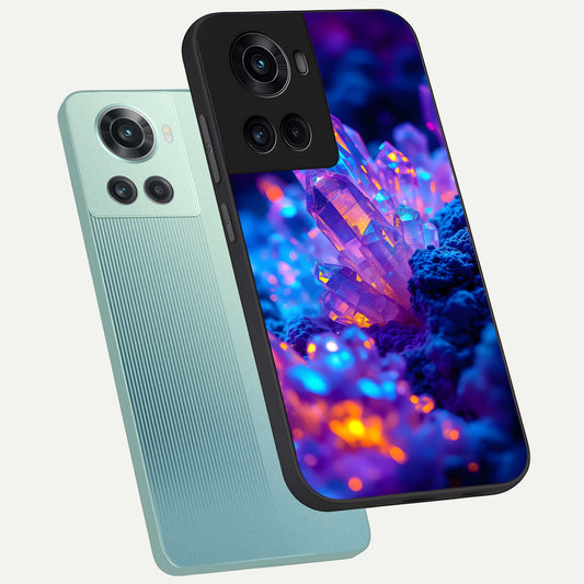 Neon Aura Shards phone case For OnePlus 10R showing premium glass back cover with detailed artwork