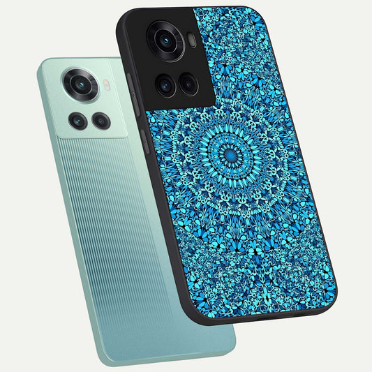 Ocean Bloom Mandala phone case For OnePlus 10R showing premium glass back cover with detailed artwork