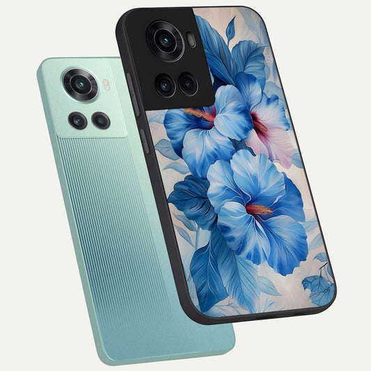 Ocean Hibiscus Grace phone case For OnePlus 10R showing premium glass back cover with detailed artwork