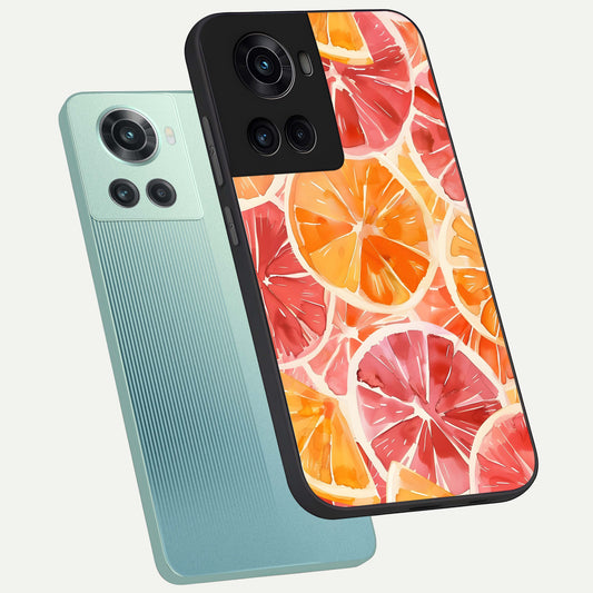 Orange Fruits Pattern phone case For OnePlus 10R showing premium glass back cover with detailed artwork