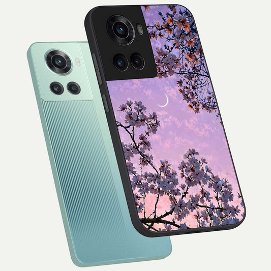 Purple Serenity Moon phone case For OnePlus 10R showing premium glass back cover with detailed artwork
