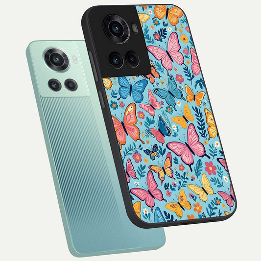 Spring Wing Garden phone case For OnePlus 10R showing premium glass back cover with detailed artwork