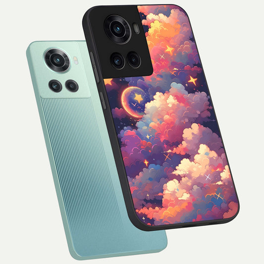 Starlit Dream Clouds phone case For OnePlus 10R showing premium glass back cover with detailed artwork