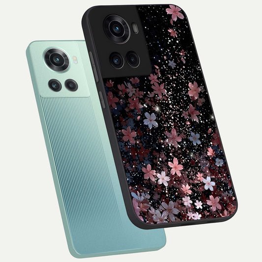 Starlit Flower Dreams phone case For OnePlus 10R showing premium glass back cover with detailed artwork