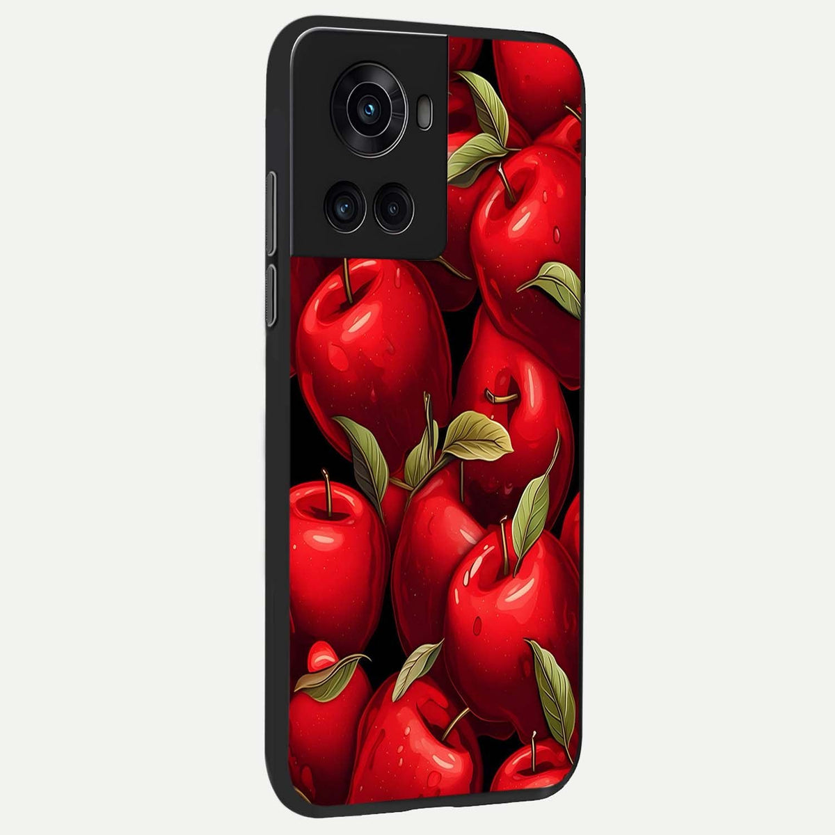 Apple Pattern back cover For OnePlus 10R slim fit glass case with vibrant aesthetic design