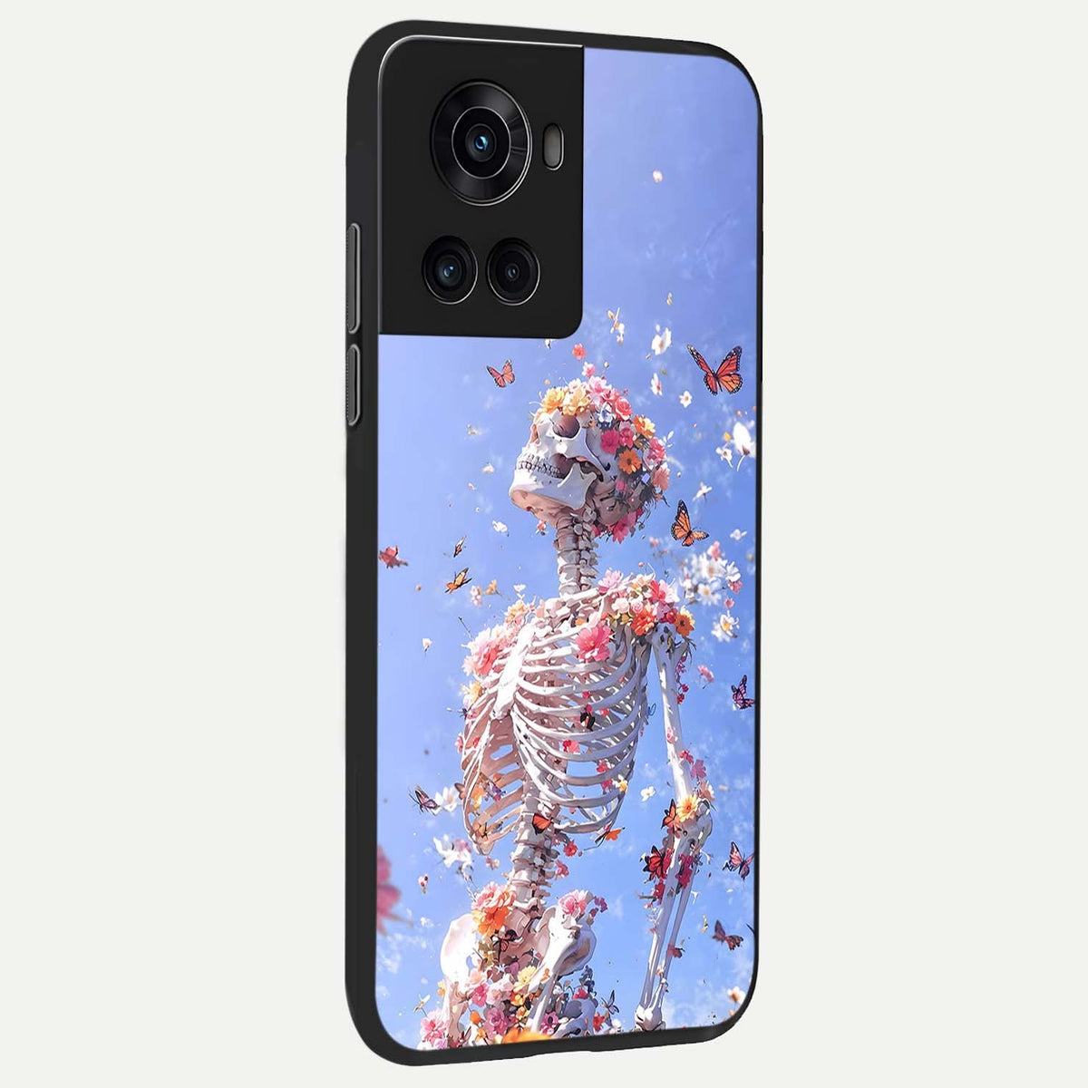 Bloom Beyond Bones back cover For OnePlus 10R slim fit glass case with vibrant aesthetic design