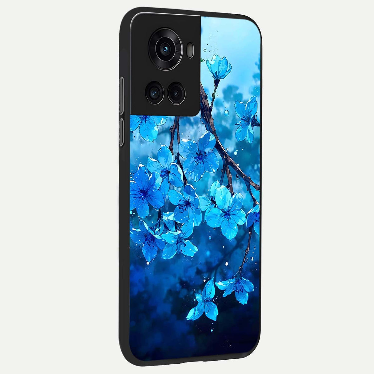 Blue Blossoms Branch back cover For OnePlus 10R slim fit glass case with vibrant aesthetic design