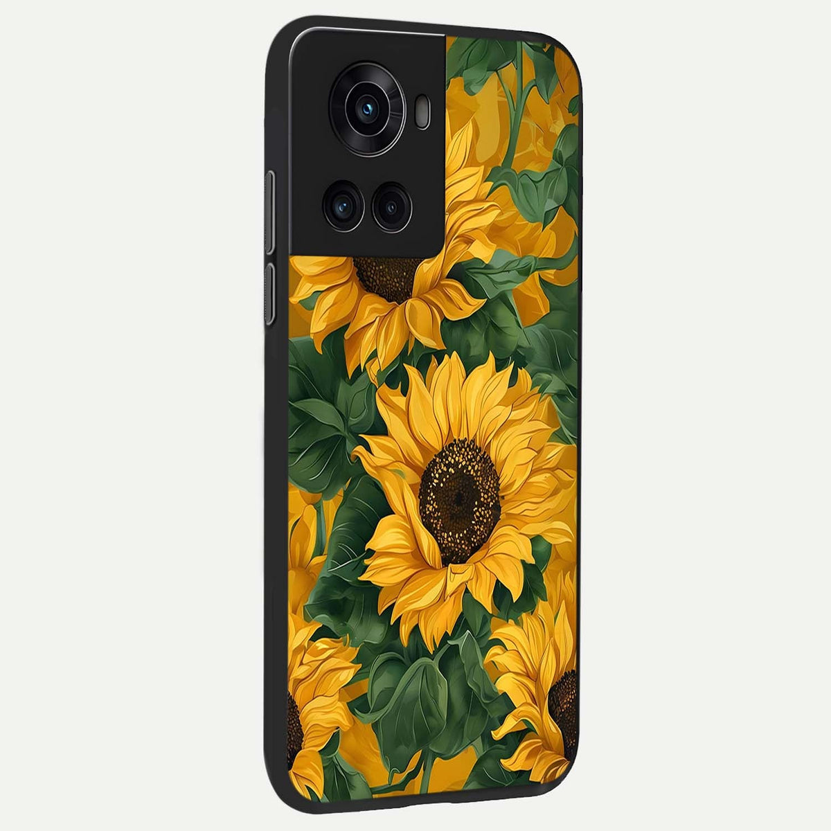 Bright Sunflower Bloom back cover For OnePlus 10R slim fit glass case with vibrant aesthetic design