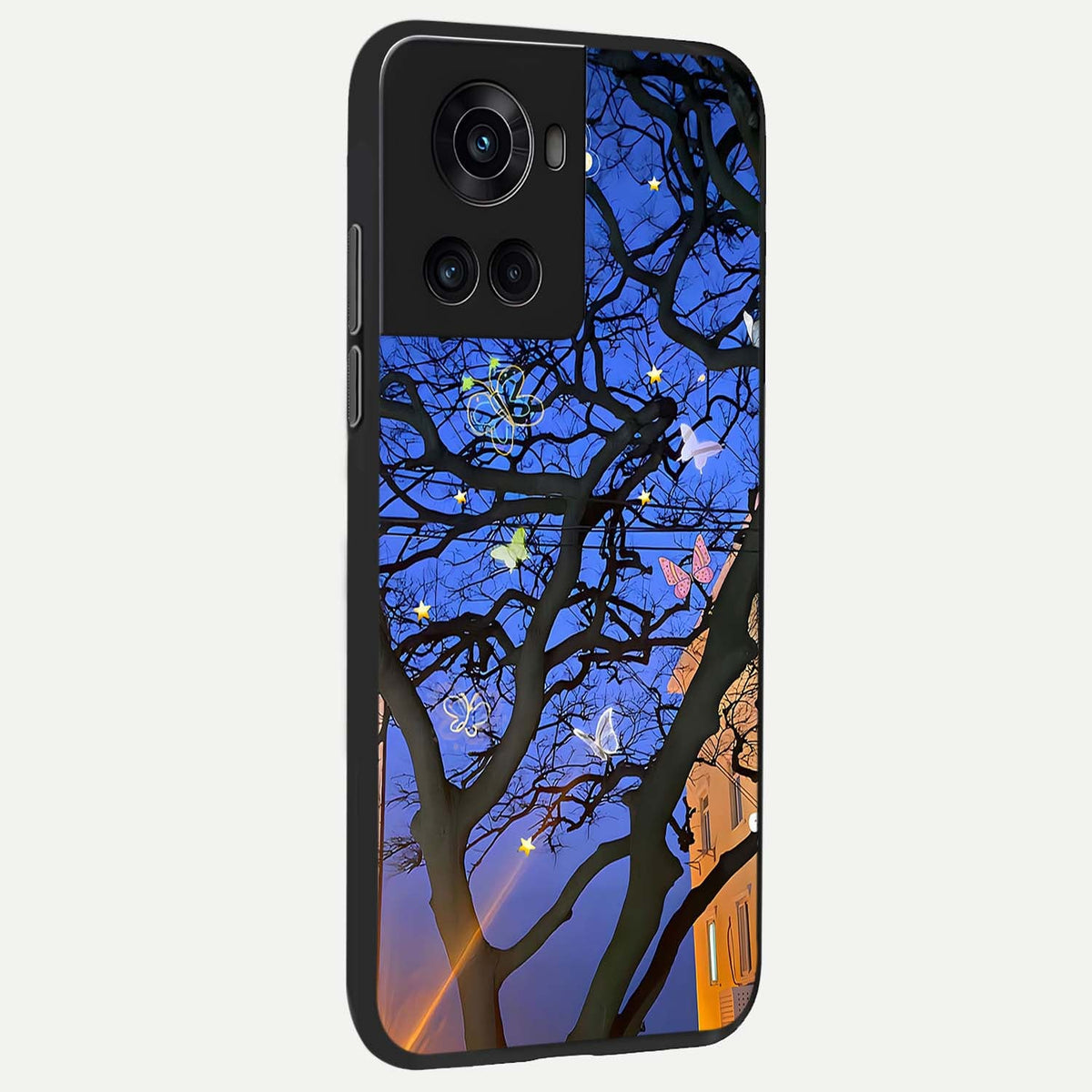 Butterfly Night Magic back cover For OnePlus 10R slim fit glass case with vibrant aesthetic design