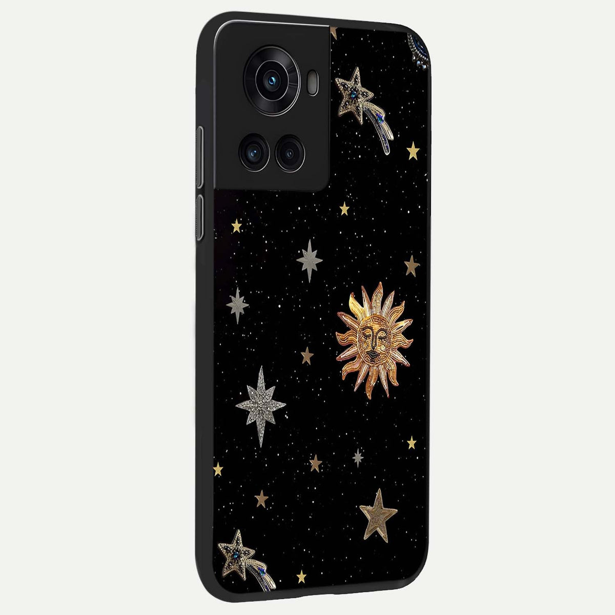 Celestial Moon With Stars back cover For OnePlus 10R slim fit glass case with vibrant aesthetic design