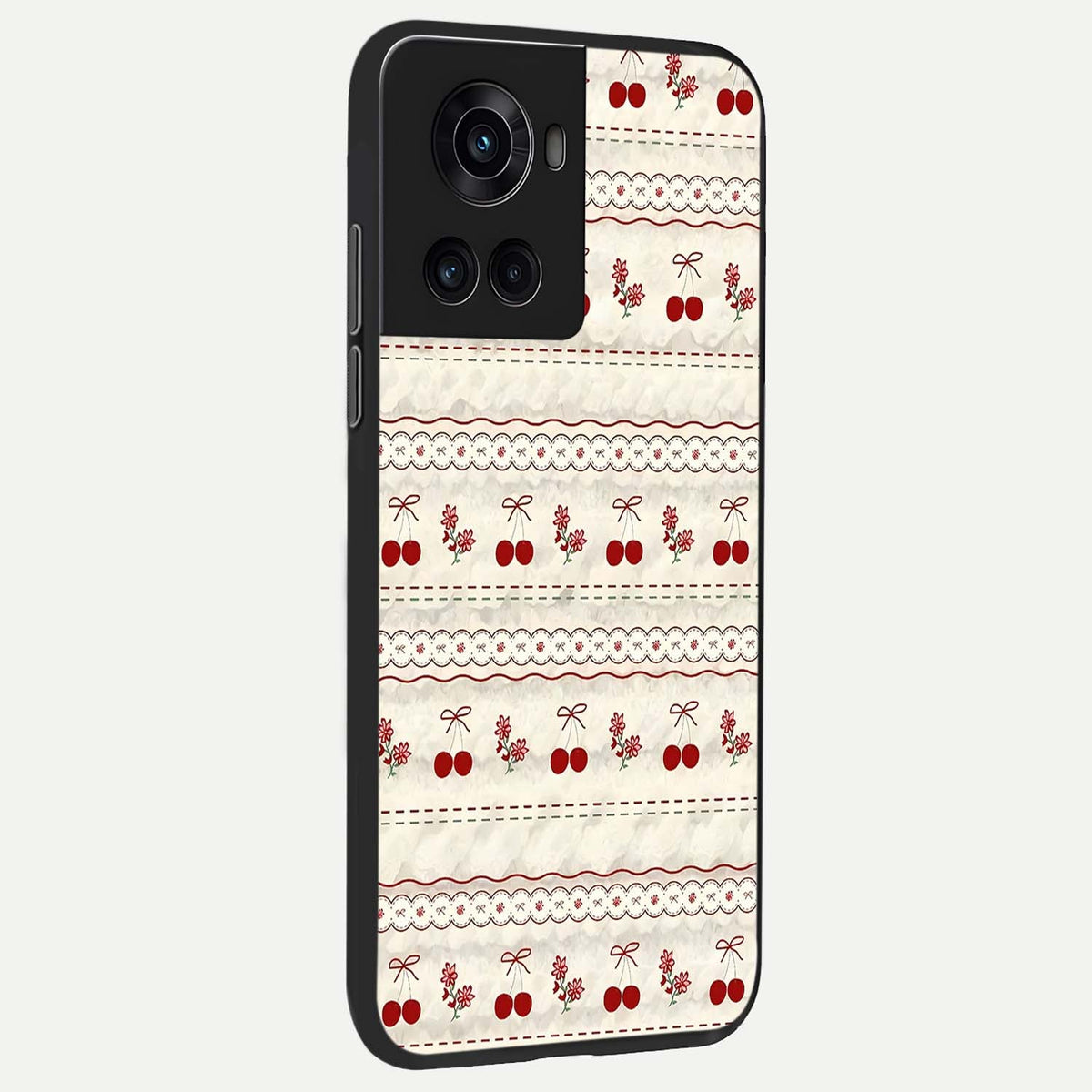 Cherry Bloom Charm back cover For OnePlus 10R slim fit glass case with vibrant aesthetic design