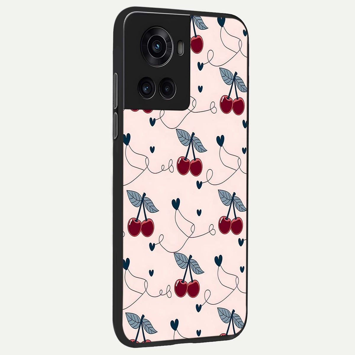 Cherry Heart Line back cover For OnePlus 10R slim fit glass case with vibrant aesthetic design