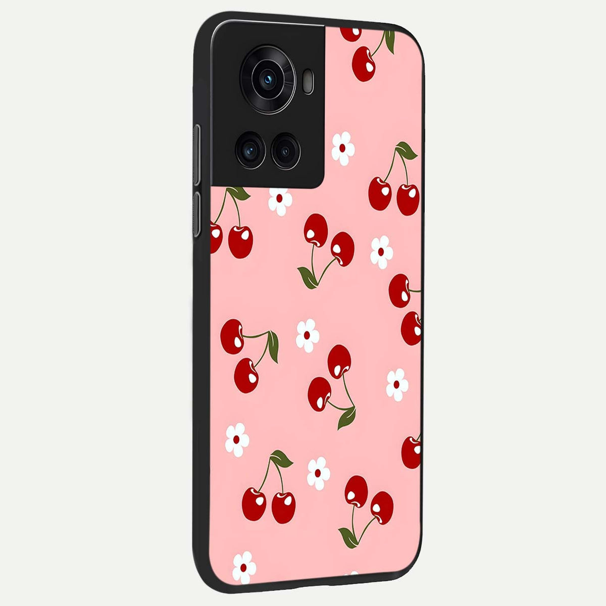 Cherry Love Mood back cover For OnePlus 10R slim fit glass case with vibrant aesthetic design