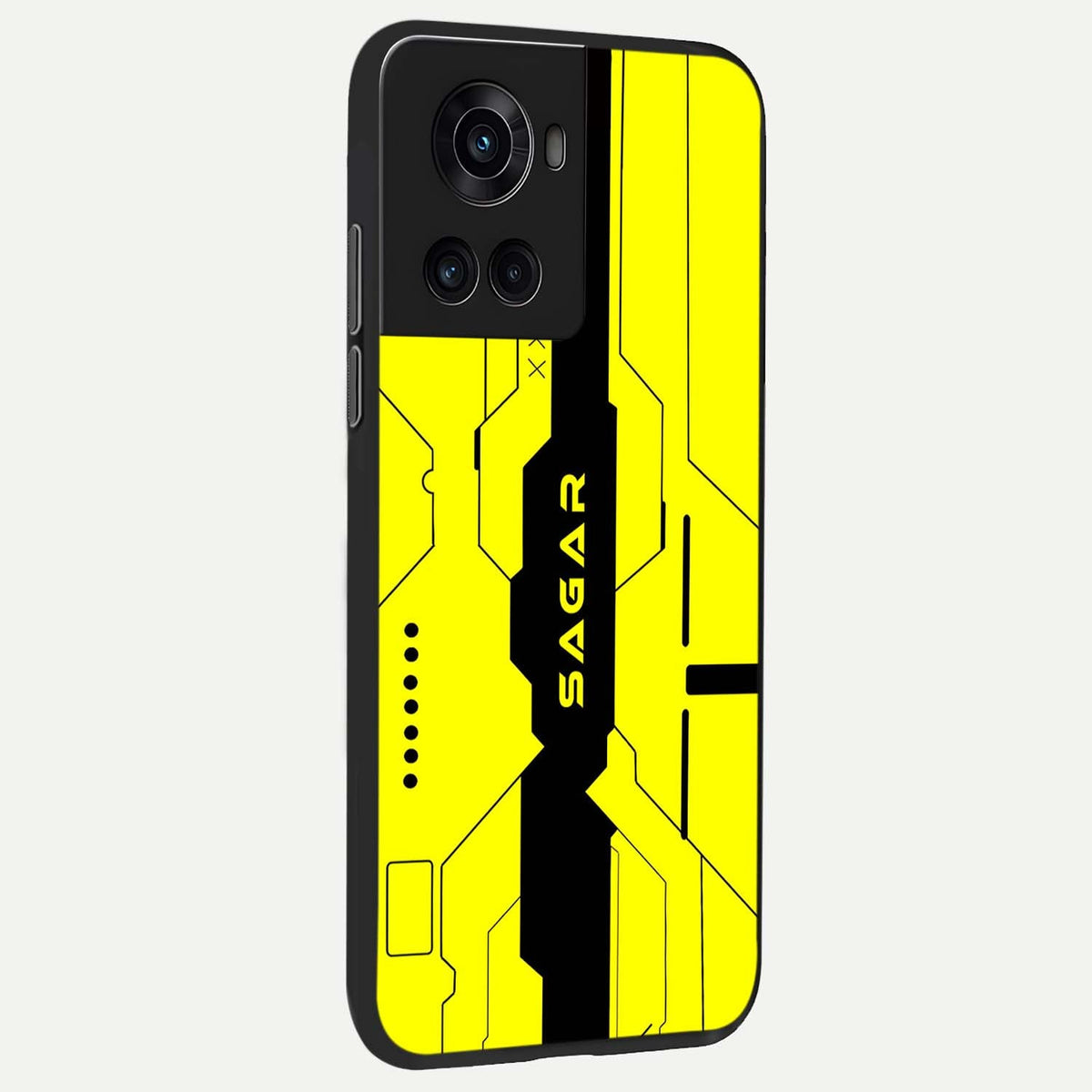 Circuit CYBERPUNK Custom Name back cover For OnePlus 10R slim fit glass case with vibrant aesthetic design