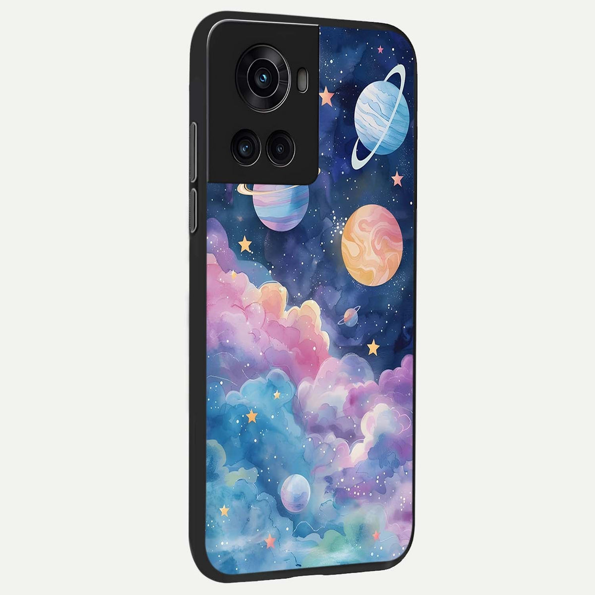 Cosmic Planet Dreams back cover For OnePlus 10R slim fit glass case with vibrant aesthetic design