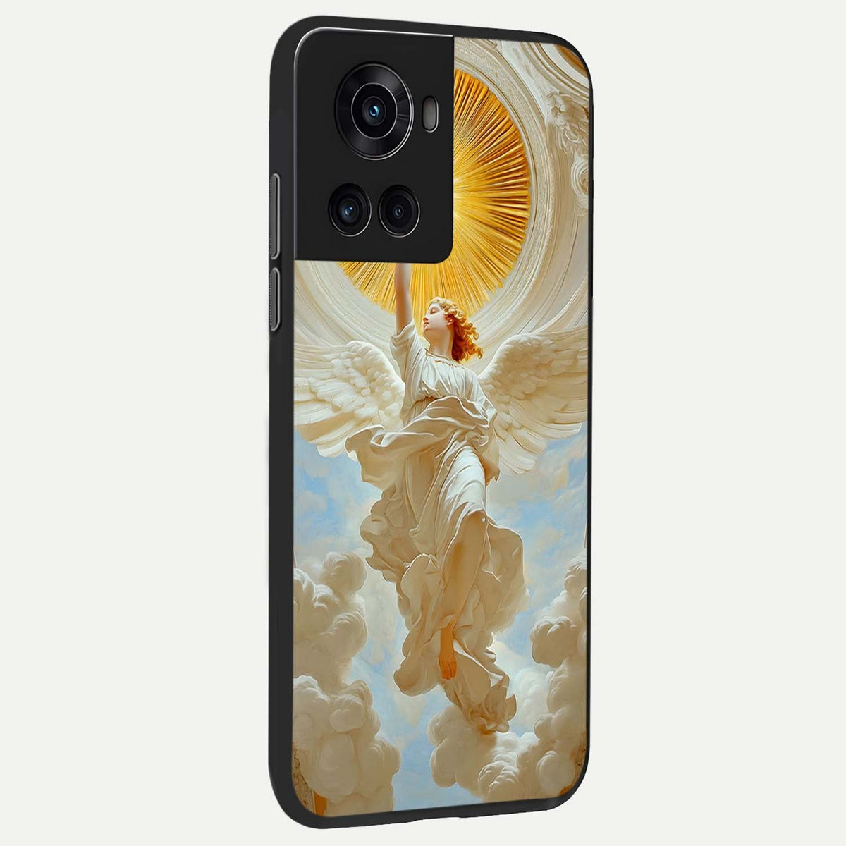 Divine Light Angel back cover For OnePlus 10R slim fit glass case with vibrant aesthetic design