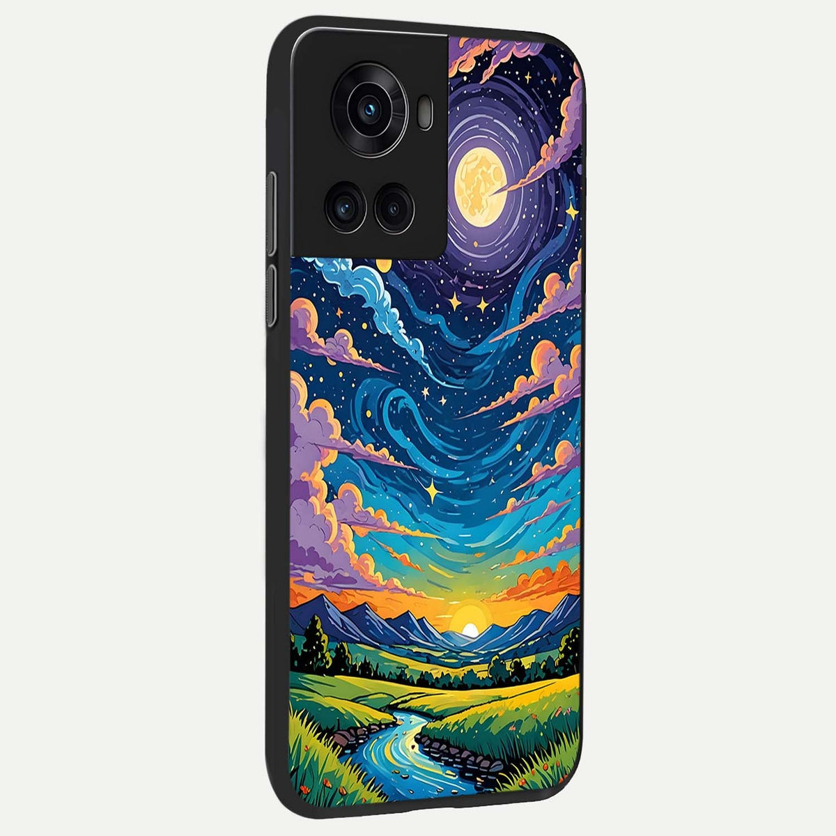 Dreamy Night Landscape back cover For OnePlus 10R slim fit glass case with vibrant aesthetic design