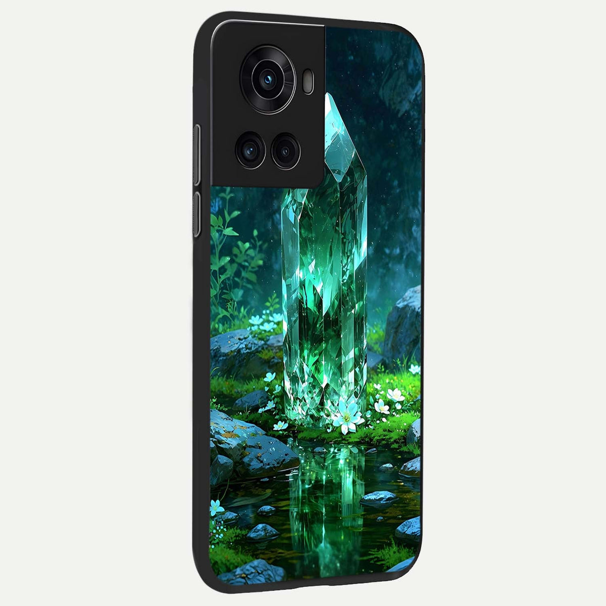 Emerald Light Crystal back cover For OnePlus 10R slim fit glass case with vibrant aesthetic design