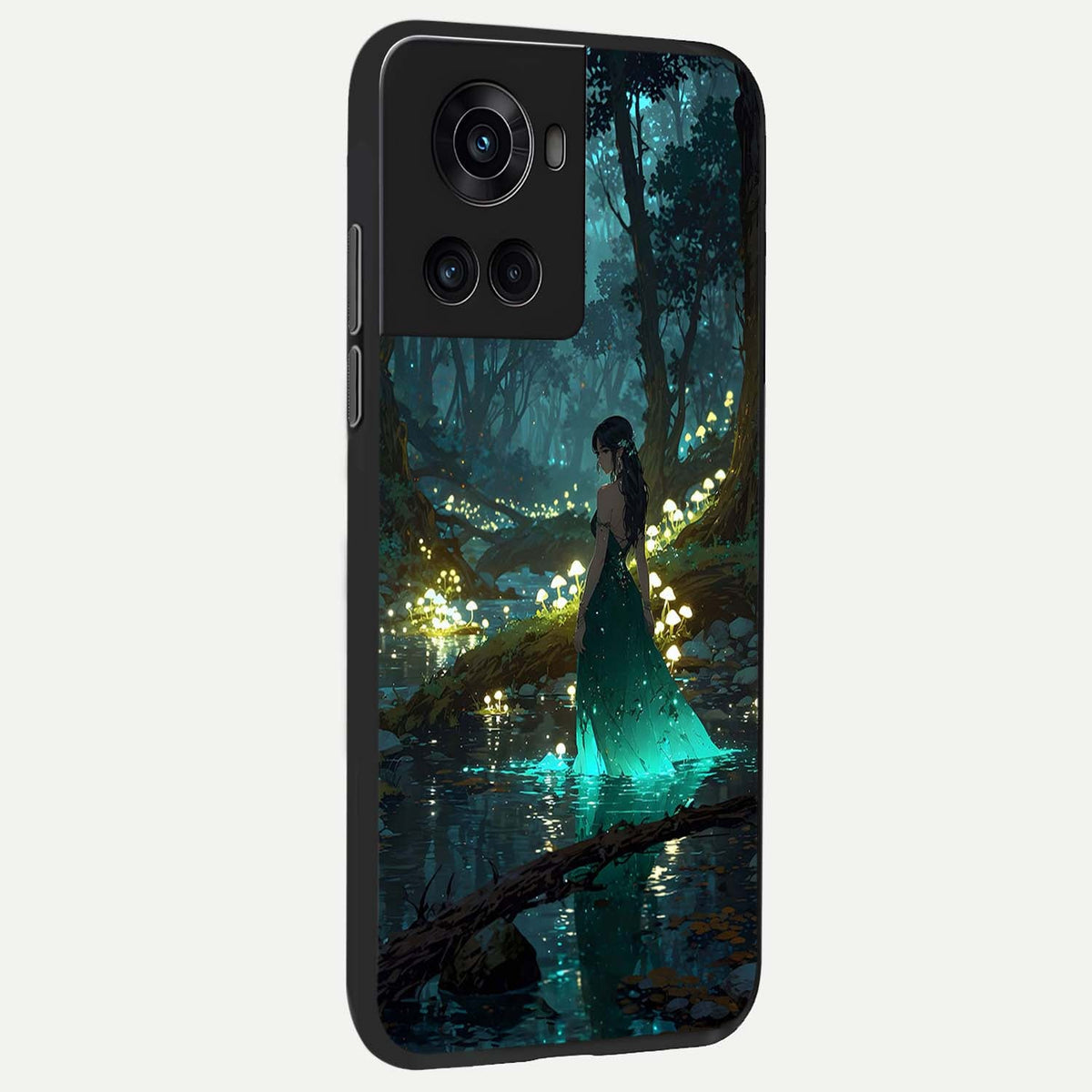 Enchanted Forest Glow back cover For OnePlus 10R slim fit glass case with vibrant aesthetic design