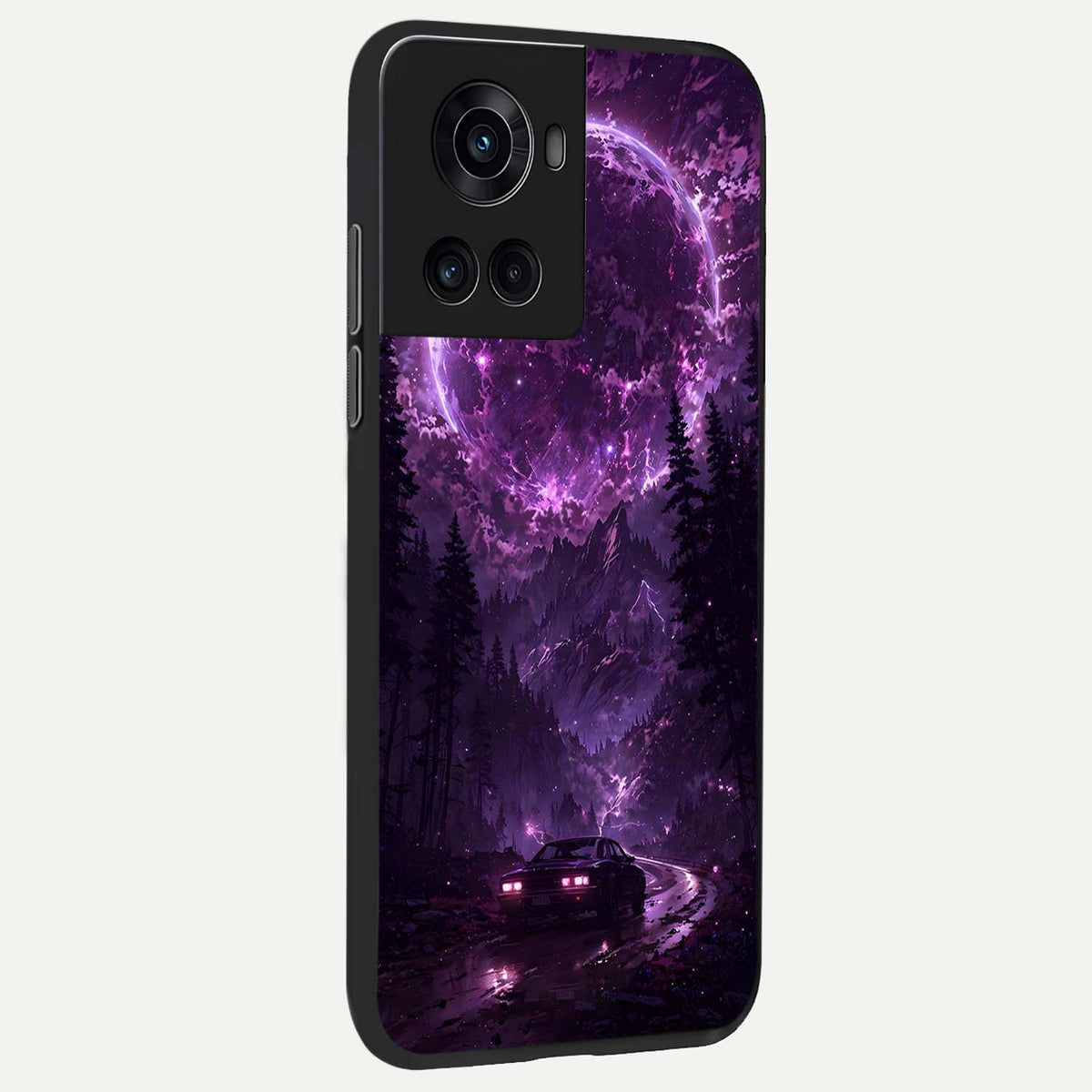 Eternal Cosmic Drive back cover For OnePlus 10R slim fit glass case with vibrant aesthetic design
