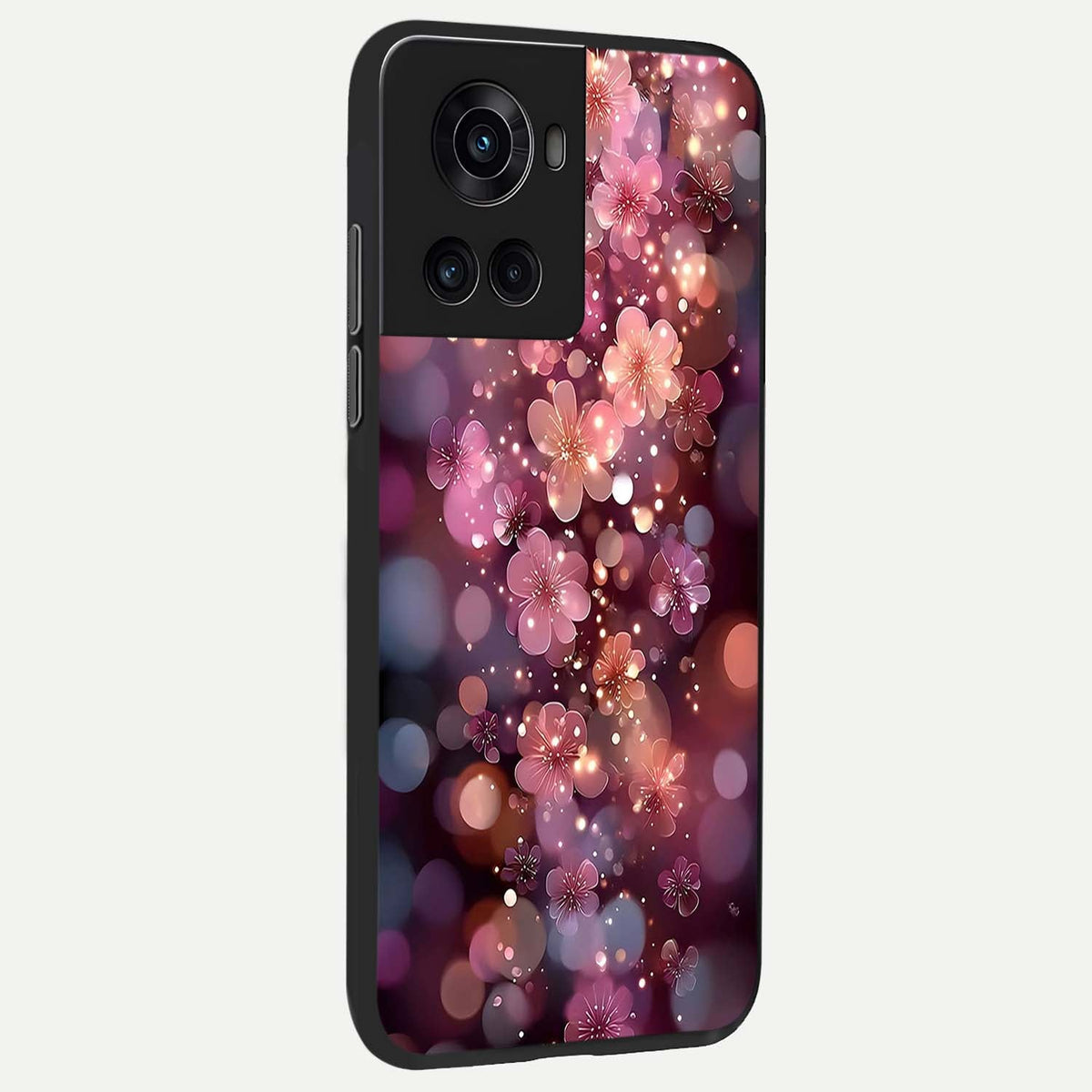 Glowing Petal Bliss back cover For OnePlus 10R slim fit glass case with vibrant aesthetic design