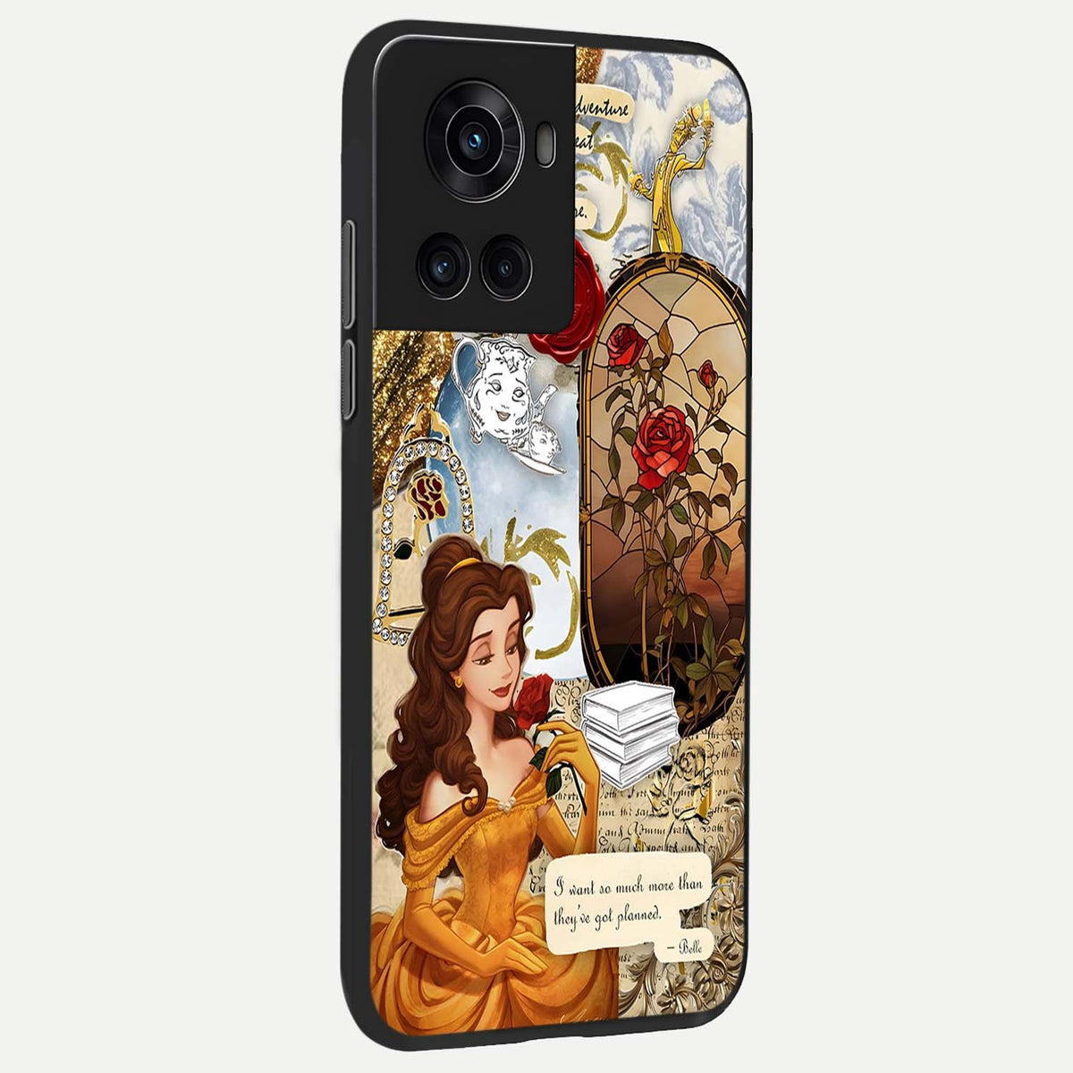 Golden Dream Belle back cover For OnePlus 10R slim fit glass case with vibrant aesthetic design