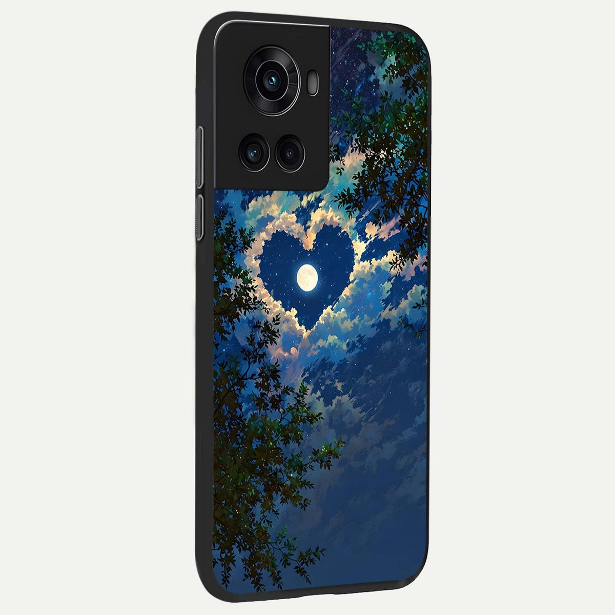 Heart With Moon Sky back cover For OnePlus 10R slim fit glass case with vibrant aesthetic design
