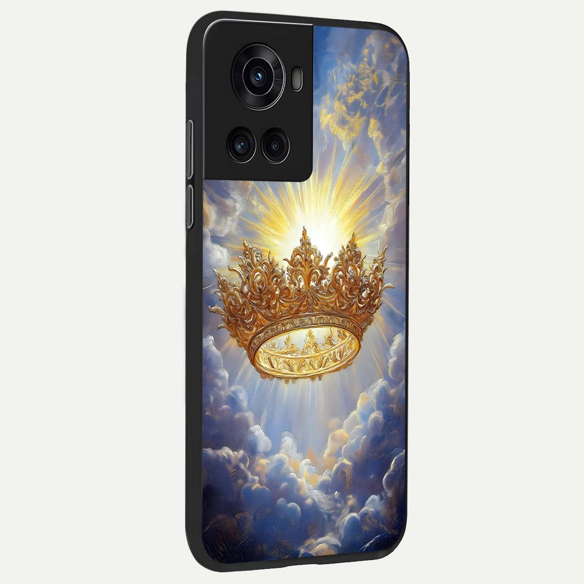 Heavenly Crown Light back cover For OnePlus 10R slim fit glass case with vibrant aesthetic design