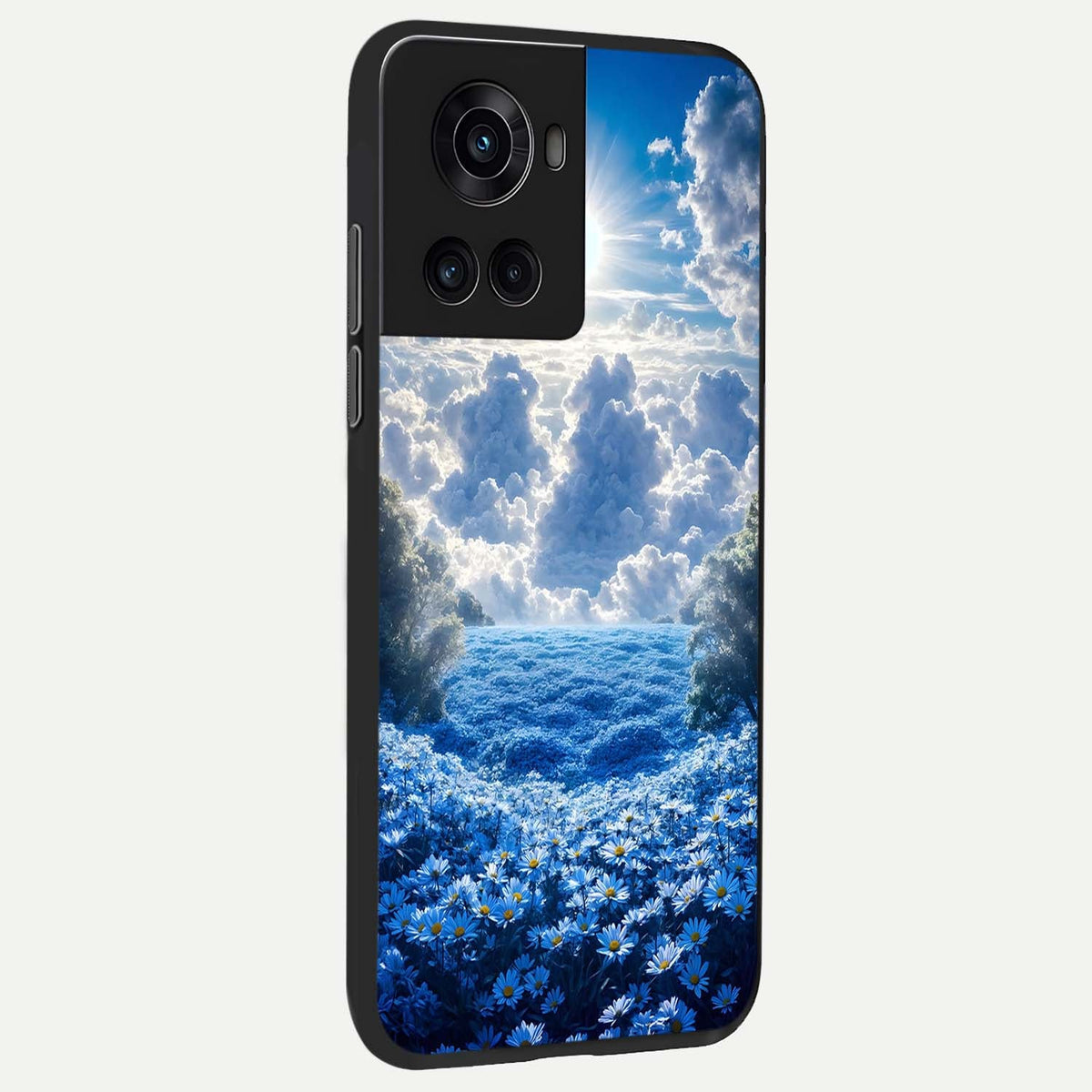 Heavenly Daisy Horizon back cover For OnePlus 10R slim fit glass case with vibrant aesthetic design