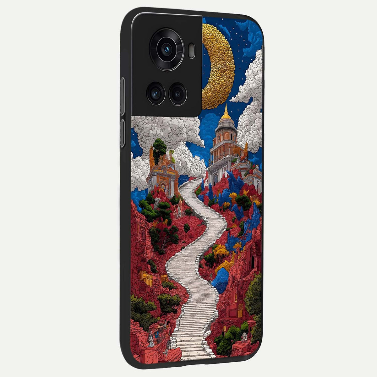 Heavenly Moon Path back cover For OnePlus 10R slim fit glass case with vibrant aesthetic design