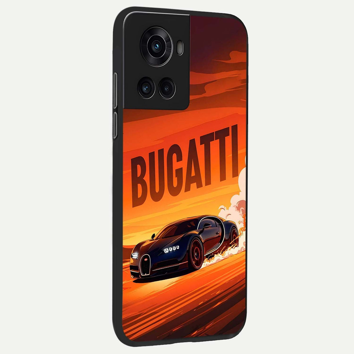 Inferno Bugatti Storm back cover For OnePlus 10R slim fit glass case with vibrant aesthetic design