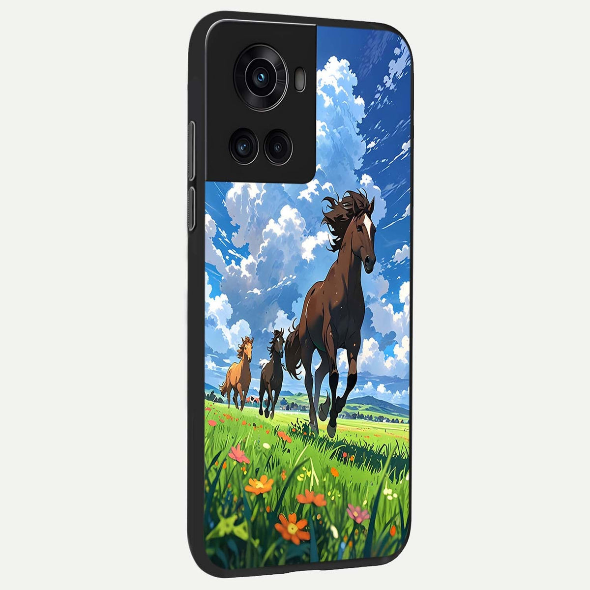 Majestic Horses Galloping back cover For OnePlus 10R slim fit glass case with vibrant aesthetic design