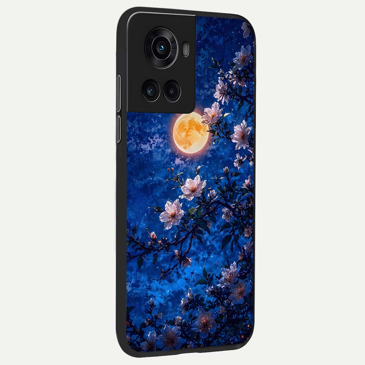 Moonlit Blossoms Night back cover For OnePlus 10R slim fit glass case with vibrant aesthetic design