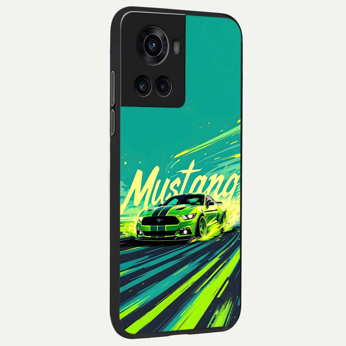 Mustang Bang back cover For OnePlus 10R slim fit glass case with vibrant aesthetic design