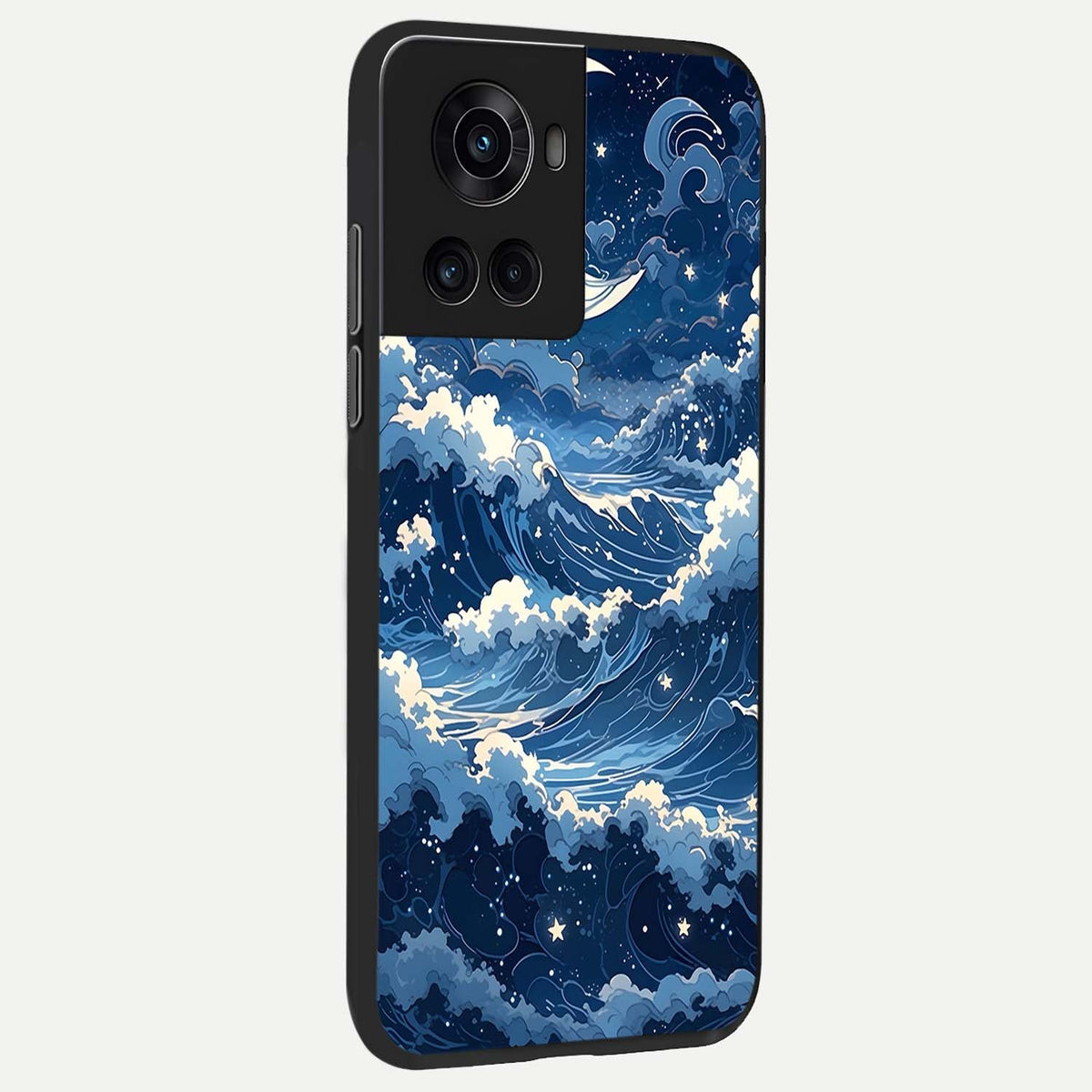 Ocean Moon Waves back cover For OnePlus 10R slim fit glass case with vibrant aesthetic design