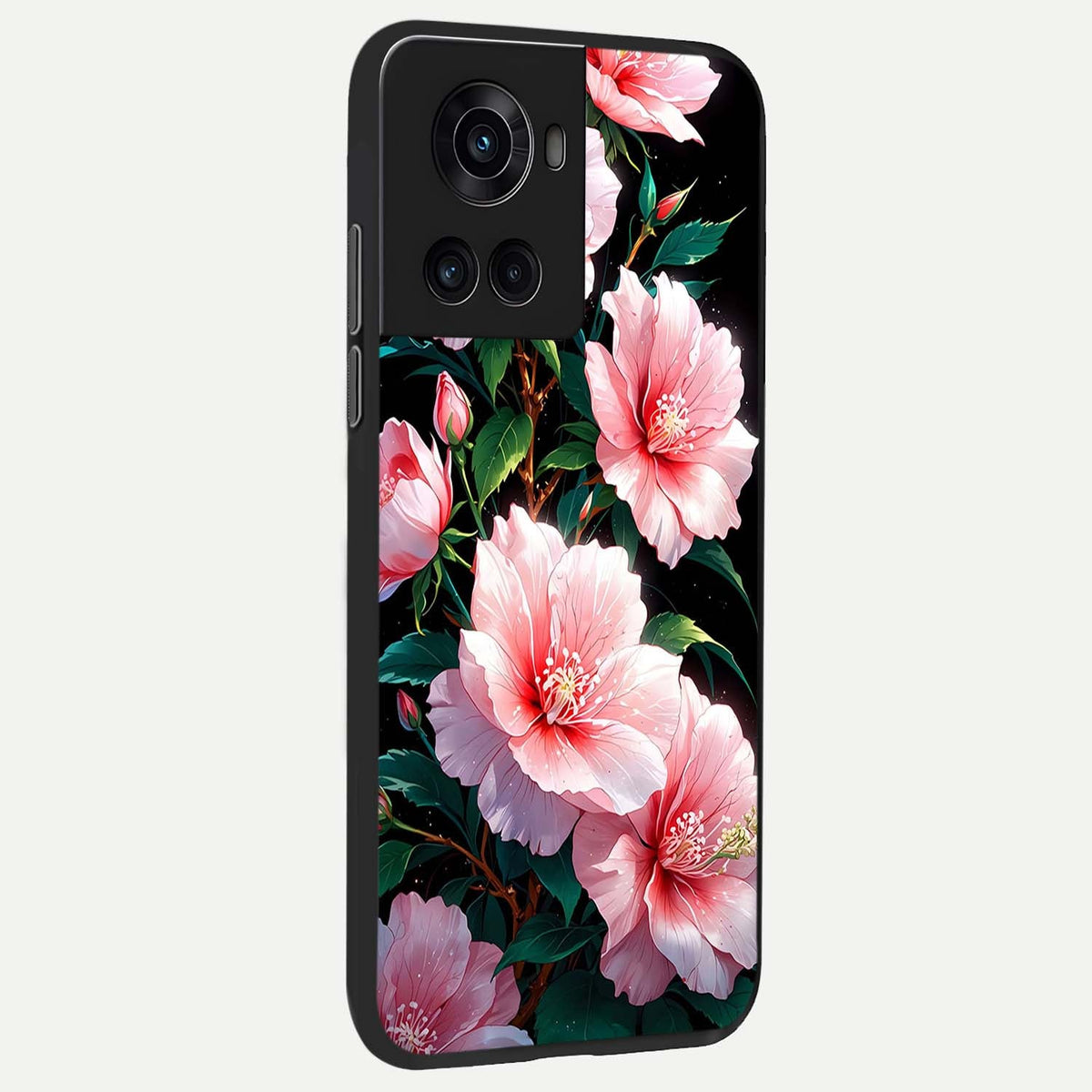 Peach Flower back cover For OnePlus 10R slim fit glass case with vibrant aesthetic design