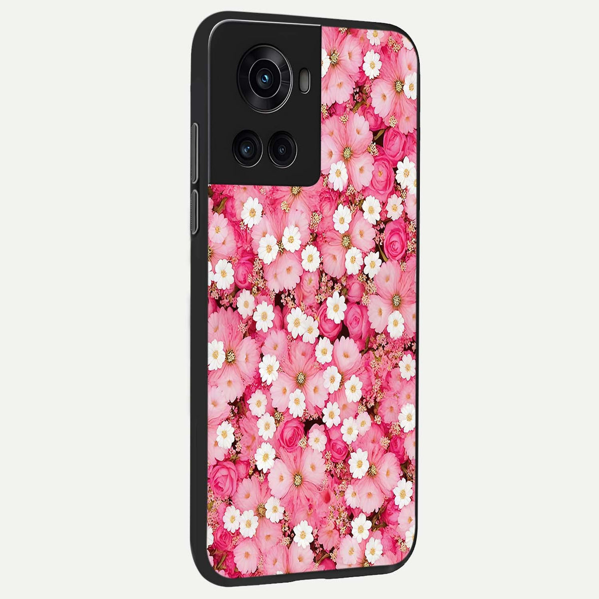Pink Daisy Bliss back cover For OnePlus 10R slim fit glass case with vibrant aesthetic design