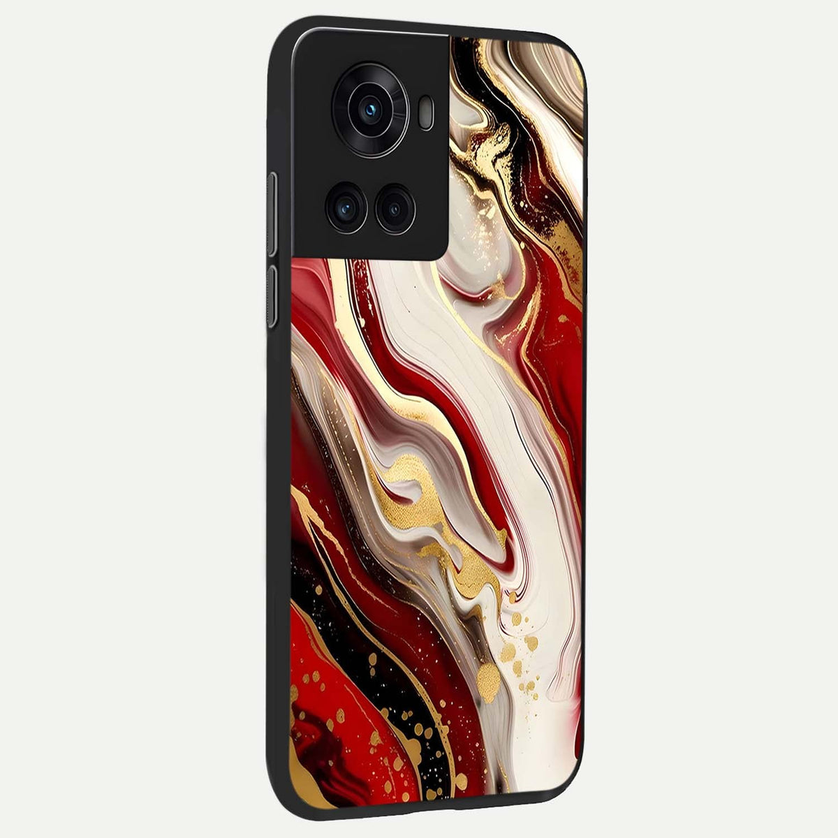 Red And White Marble back cover For OnePlus 10R slim fit glass case with vibrant aesthetic design